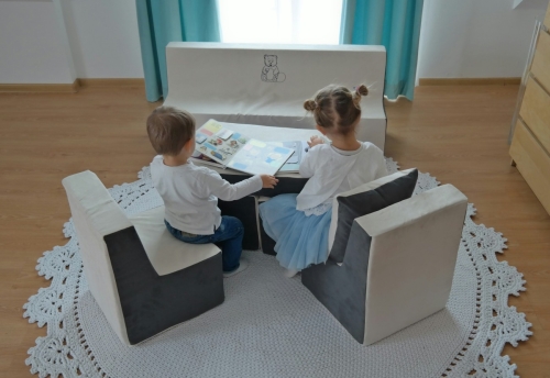 Velinda Ensemble de Meubles Enfant Chaise Longue Couleur: Rouge Fauteuil+canap/é+Pouf d/épliant