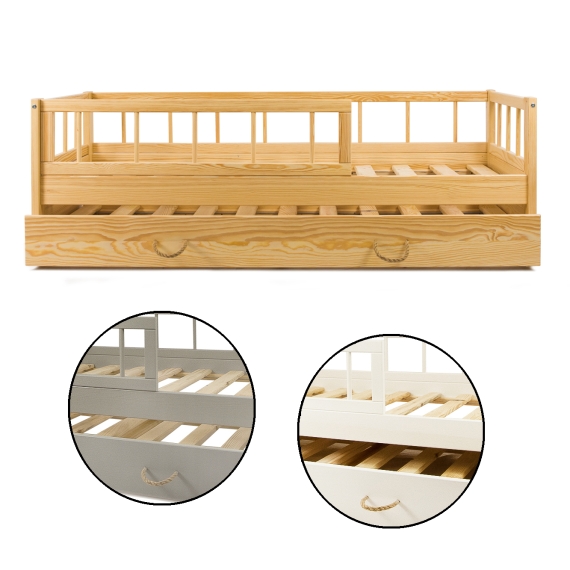 Wooden bed with the drawer, with extra space for the second mattress 160x80